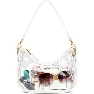 Women's White-t Transparent  Gold Chain Strap Underarm Zipper Pouch Hobo Purses